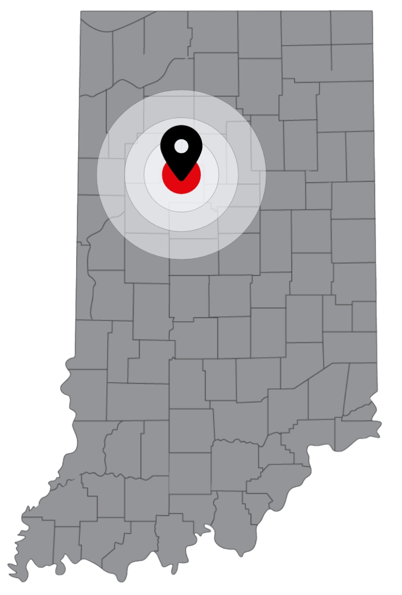 Service area map of Indiana